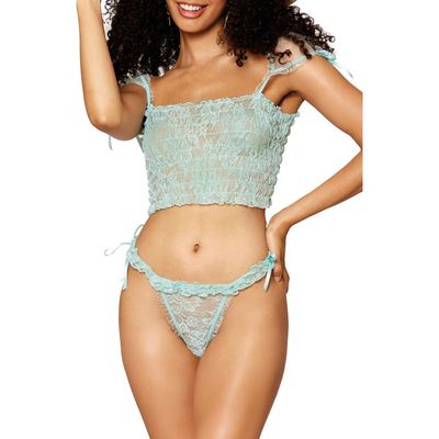 Dreamgirl Smocked Lace Camisole & Thong Set in Mint