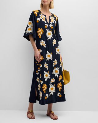 Dreamy Floral-Embroidered Elbow-Sleeve Dress