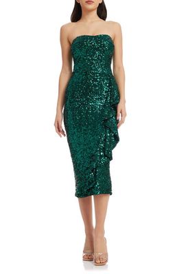 Dress the Population Alexis Sequin Strapless Sheath Dress in Deep Emerald
