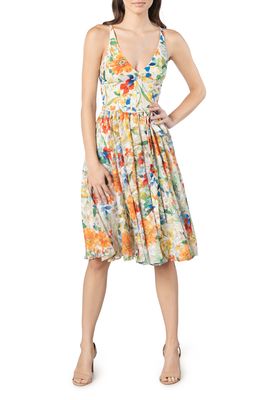 Dress the Population Alicia Belted Fit & Flare Dress in Canary Multi