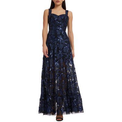 Dress the Population Anabel Floral Sequin Fit & Flare Gown in Navy at Nordstrom, Size Xx-Large