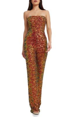 Dress the Population Andy Sequin Strapless Jumpsuit in Cayenne