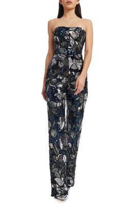 Dress the Population Andy Sequin Strapless Jumpsuit in Navy Multi