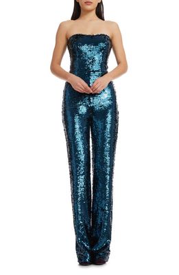 Dress the Population Andy Strapless Jumpsuit in Deep Teal