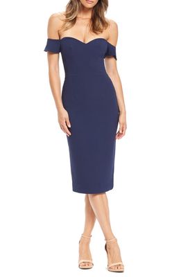 Dress the Population Bailey Off the Shoulder Body-Con Dress in Midnight Blue B