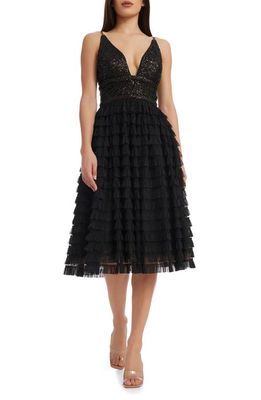 Dress the Population Becca Sequin & Tulle Tiered Dress in Black