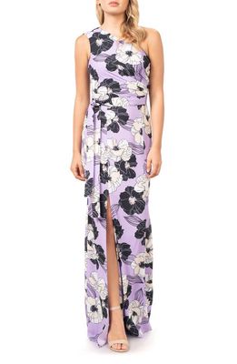 Dress the Population Bella Floral Print One-Shoulder Gown in Wisteria Multi at Nordstrom, Size Small