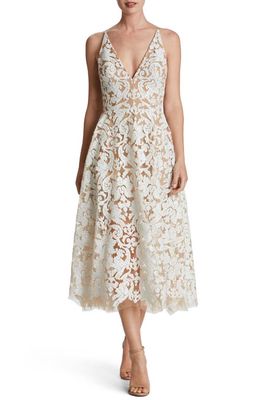 Dress the Population Blair Embellished Fit & Flare Cocktail Dress in White/Nude