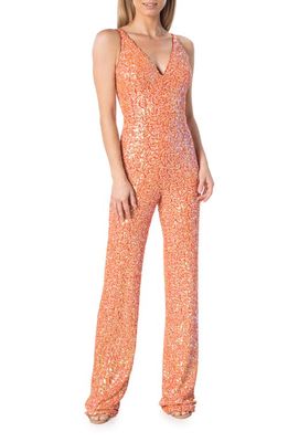 Dress the Population Charlie Sequin Jumpsuit in Apricot Multi