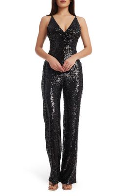 Dress the Population Charlie Sequin Wide Leg Jumpsuit in Black at Nordstrom, Size Medium