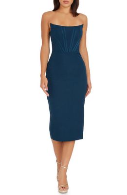Dress the Population Cosette Strapless Corset Dress in Peacock Blue