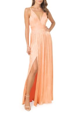 Dress the Population Danae Crinkle A-Line Gown in Peach