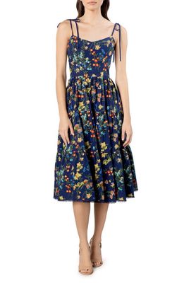 Dress the Population Dream Floral Embroidered Cotton Sundress in Navy Multi