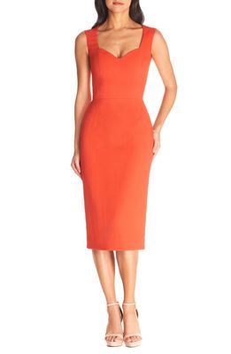 Dress the Population Elle Sweetheart Neck Sheath Midi Dress in Poppy