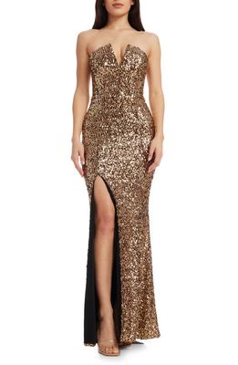 Dress the Population Fernanda Sequin Strapless Gown in Gold