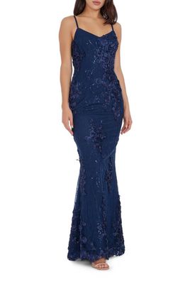 Dress the Population Giovanna Floral Sequin Mermaid Gown in Navy