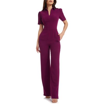 Dress the Population Gloria Front Zip Jumpsuit in Dark Magenta at Nordstrom, Size Small