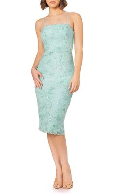 Dress the Population Josselyn Sequin Floral Body-Con Midi Dress in Mint