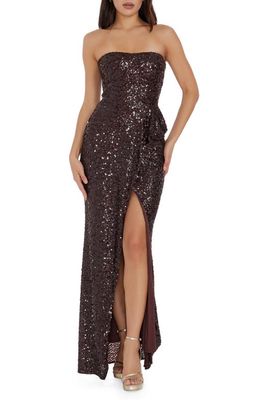 Dress the Population Kai Strapless Sequin Gown in Mocha