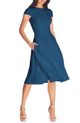 Dress the Population Livia Fit & Flare Dress in Peacock Blue