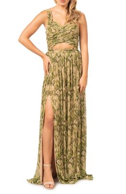 Dress the Population Mirabella Cutout Evening Gown in Lime Green Multi