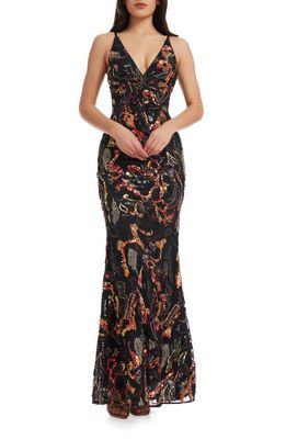 Dress the Population Sharon Embellished Sleeveless Gown in Black Multi