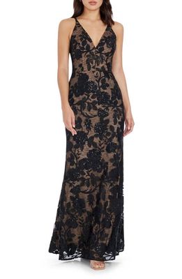 Dress the Population Sharon Floral Sequin Sleeveless Mermaid Gown in Black Multi