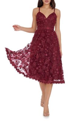 Dress the Population Tahani Embroidered Fit & Flare Dress in Burgundy