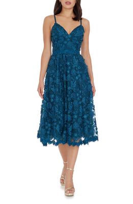Dress the Population Tahani Embroidered Fit & Flare Dress in Peacock Blue