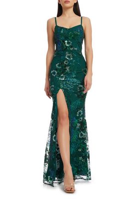 Dress the Population Tori Floral Sequin Mermaid Gown in Deep Emerald Multi