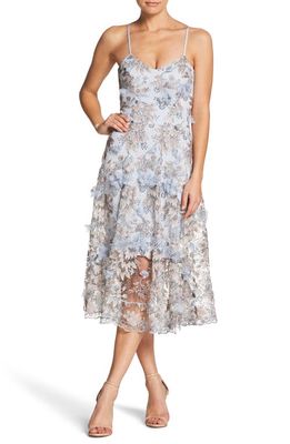 Dress the Population Uma Floral Embroidered Lace Dress in Mineral Blue Floral