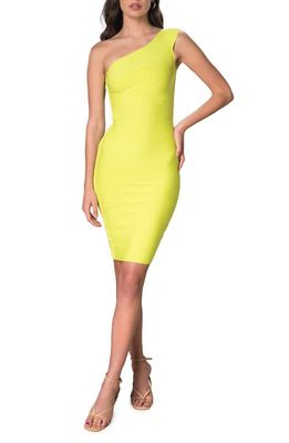 Dress the Population Vera One-Shoulder Body-Con Cocktail Dress in Chartreuse
