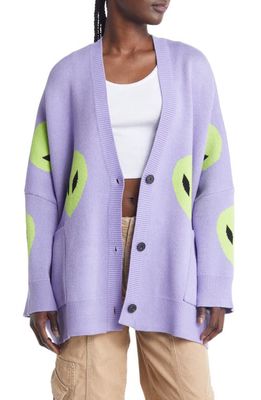 Dressed in Lala Boxy Oversize Cardigan in Lavender Alien