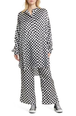 Dressed in Lala Checkerboard Button-Up Satin Shirt & Pants Set