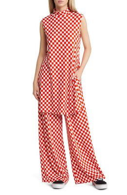 Dressed in Lala Gigi Two-Piece Check Top & Pants Set in Retro Red 