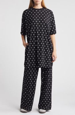 Dressed in Lala Leveled Up Plissé Tunic & Wide Leg Pants in Polka Dot 