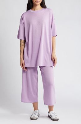Dressed in Lala Lex Ribbed Oversize T-Shirt & High Waist Crop Pants Set in Lavender