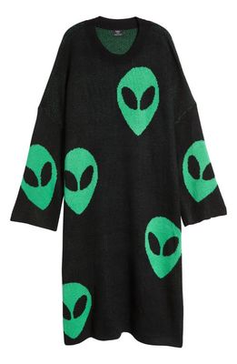 Dressed in Lala Literally Limitless Long Sleeve Oversize Sweater Dress in Alien Lover