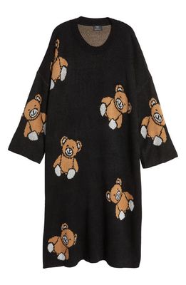 Dressed in Lala Literally Limitless Long Sleeve Oversize Sweater Dress in Teddy Bears