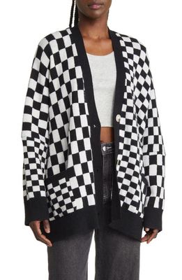 Dressed in Lala Love You Checkerboard Oversize Cardigan in Mixed Black Check