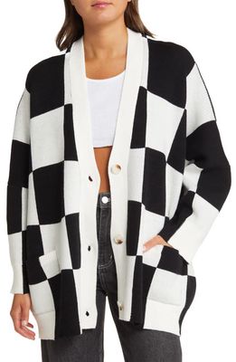 Dressed in Lala Love You Oversize Checkerboard Cardigan in Black White Check