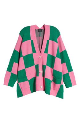 Dressed in Lala Love You Oversize Checkerboard Cardigan in Watermelon