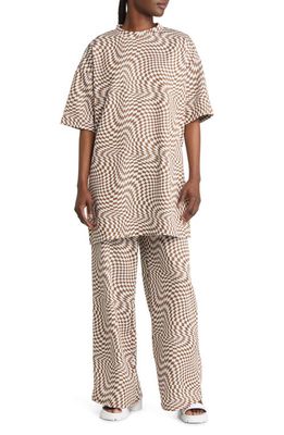 Dressed in Lala Next Level Oversize T-Shirt & Pants Set in Groovy Brown Check