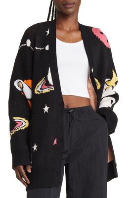 Dressed in Lala Outerspace Oversize Open Front Cardigan in Black Space
