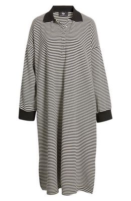 Dressed in Lala Oversize Stripe Long Sleeve Polo Dress in Black White