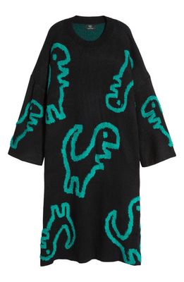 Dressed in Lala Rawr Means I Love You Long Sleeve Oversize Sweater Dress in Black
