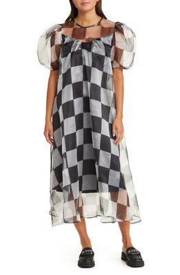 Dressed in Lala Star Energy Plaid Organza Dress in Black White Check