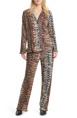 Dressed in Lala Tiger Long Sleeve Plissé Top & Pants Set in Tiger Stripe