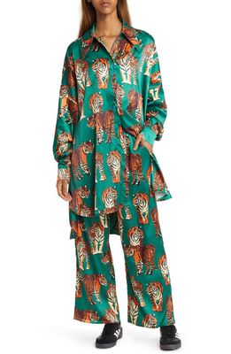 Dressed in Lala Tiger Print Royal Satin Matching Set in Emerald