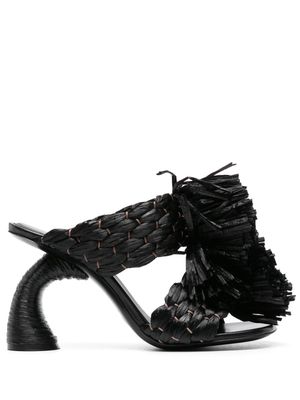 DRIES VAN NOTEN 95mm fringed woven-raffia mules - Black